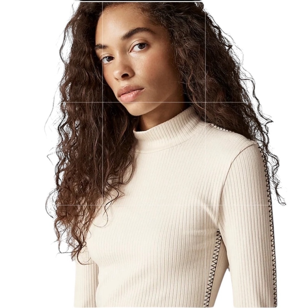 NEW J. CREW Premium rib turtleneck with whipstitch‎ trim in Natural Size Small